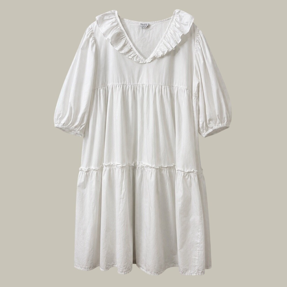 Saule Parc 100% Cotton Midi Dress L Puff Sleeve Boho Cottagecore Victorian Rush